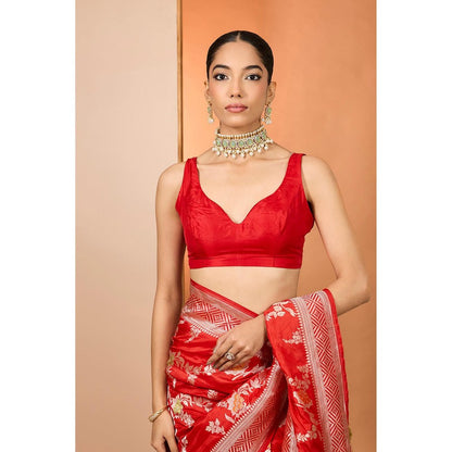 Neha Khullar Red Woven Pre Drape Saree and Unstitched Blouse