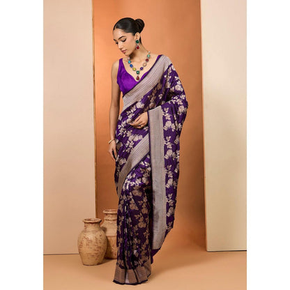 Neha Khullar Purple Woven Pre Drape Saree and Unstitched Blouse