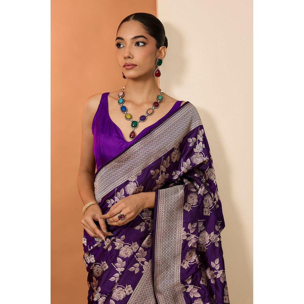 Neha Khullar Purple Woven Pre Drape Saree and Unstitched Blouse