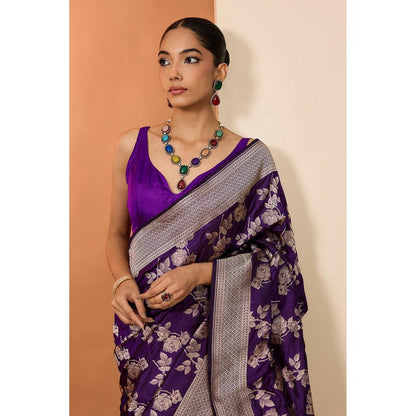 Neha Khullar Purple Woven Pre Drape Saree and Unstitched Blouse