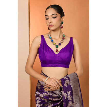 Neha Khullar Purple Woven Pre Drape Saree and Unstitched Blouse