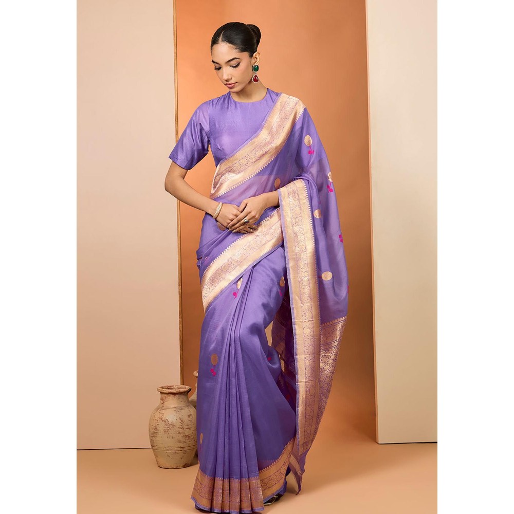 Neha Khullar Lilac Woven Pre Drape Saree and Unstitched Blouse