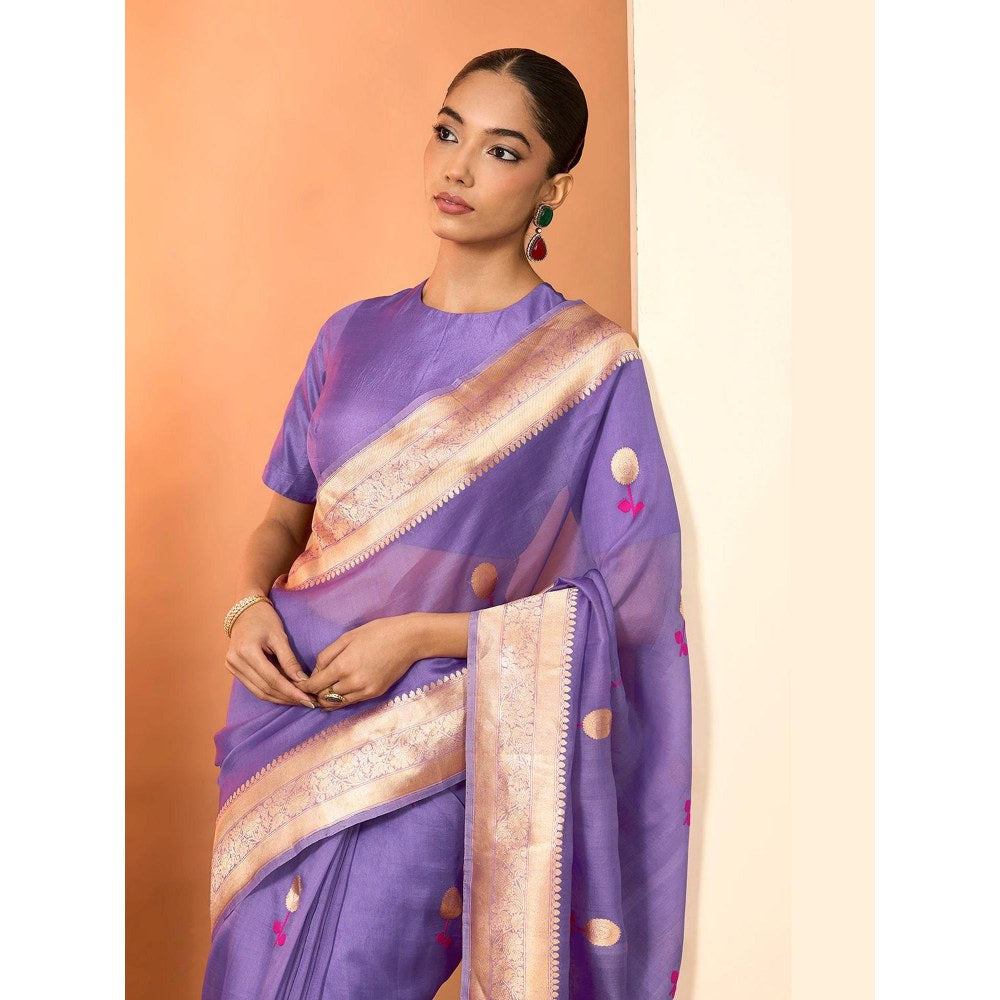 Neha Khullar Lilac Woven Pre Drape Saree and Unstitched Blouse