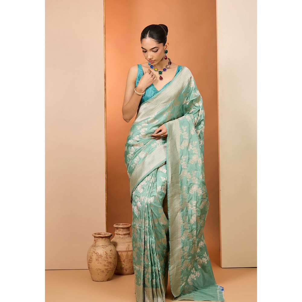 Neha Khullar Sea Green Woven Pre Drape Banarasi Saree and Unstitched Blouse