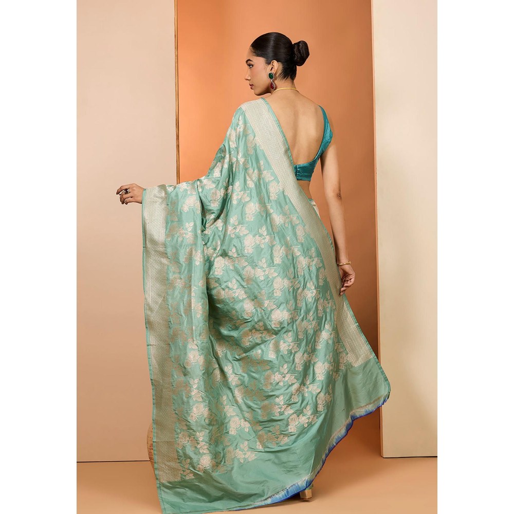 Neha Khullar Sea Green Woven Pre Drape Banarasi Saree and Unstitched Blouse