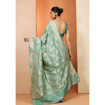 Neha Khullar Sea Green Woven Pre Drape Banarasi Saree and Unstitched Blouse