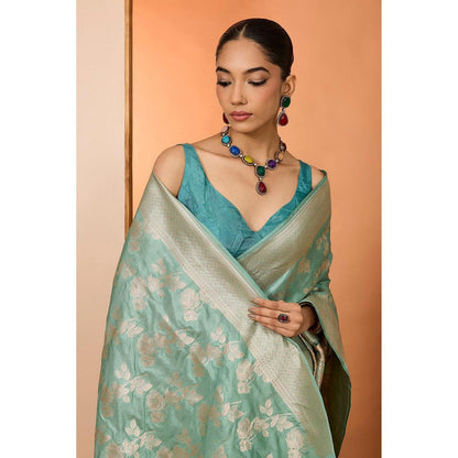 Neha Khullar Sea Green Woven Pre Drape Banarasi Saree and Unstitched Blouse