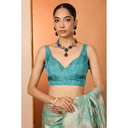 Neha Khullar Sea Green Woven Pre Drape Banarasi Saree and Unstitched Blouse