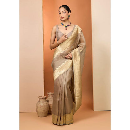 Neha Khullar Brown Woven Pre Drape Saree and Unstitched Blouse