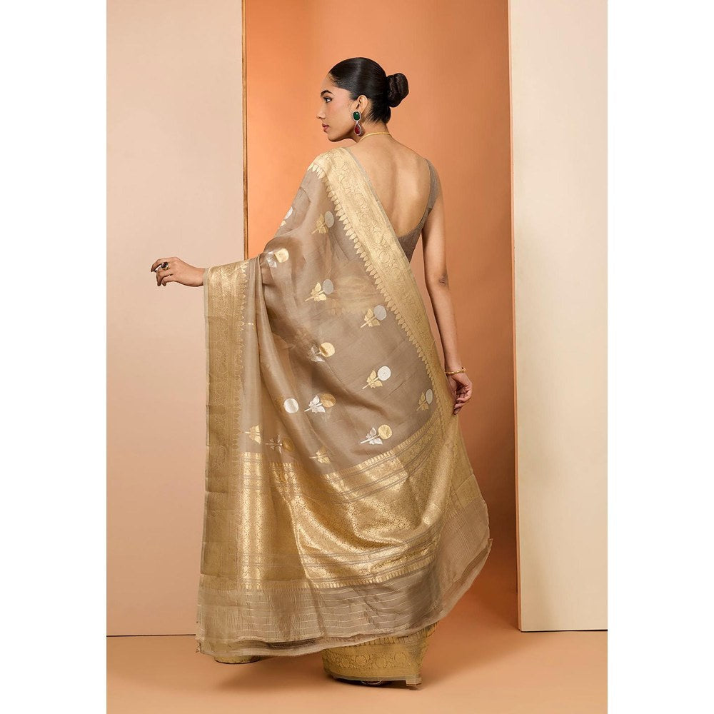 Neha Khullar Brown Woven Pre Drape Saree and Unstitched Blouse