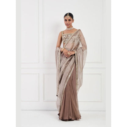 Neha Khullar Mocha Muse Mirror Work Pre Drape Saree and Stitched Blouse Set