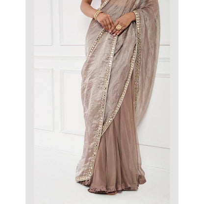 Neha Khullar Mocha Muse Mirror Work Pre Drape Saree and Stitched Blouse Set
