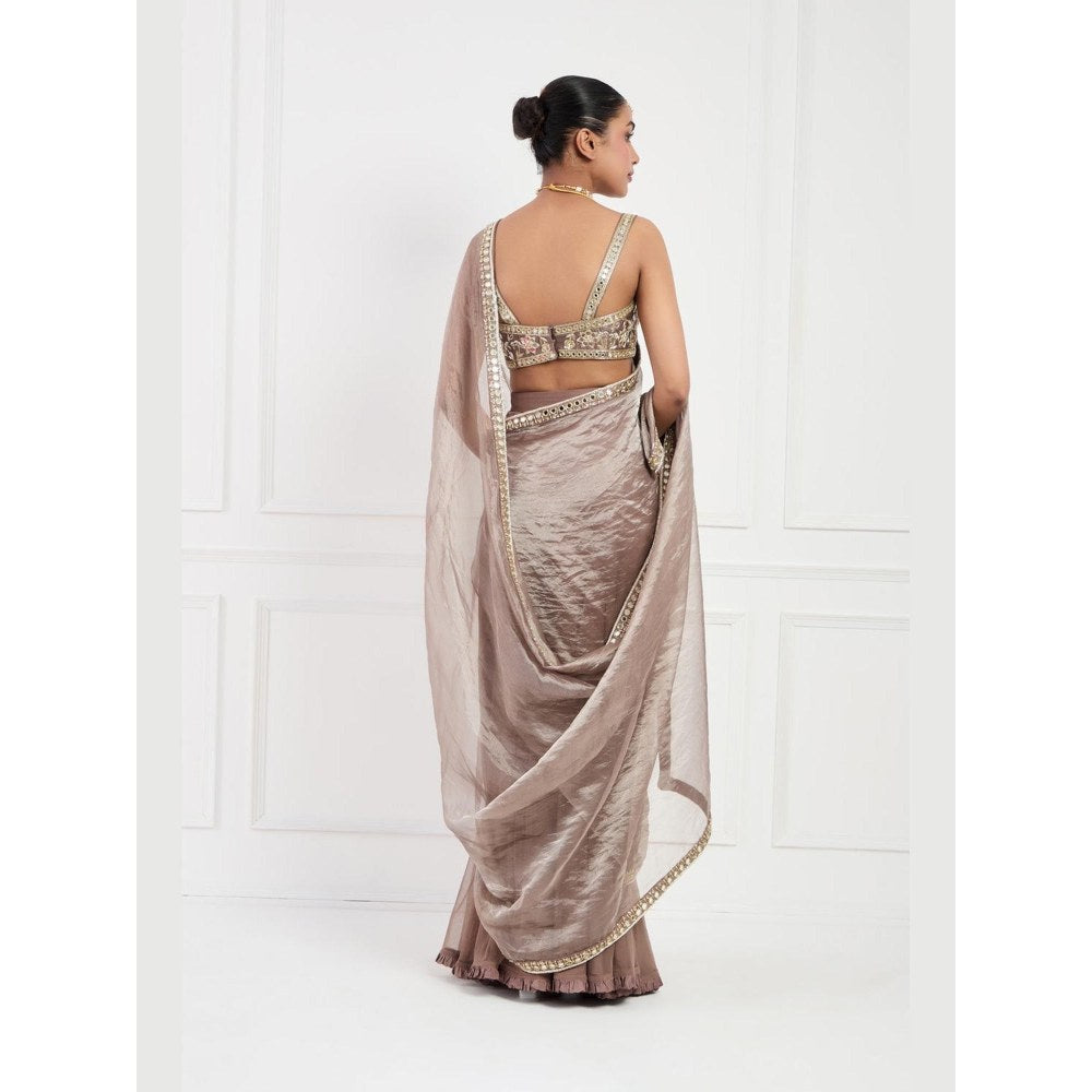 Neha Khullar Mocha Muse Mirror Work Pre Drape Saree and Stitched Blouse Set