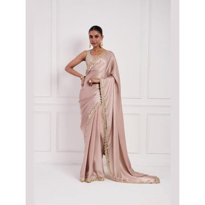 Neha Khullar Blush Pink Mirror Work Pre Drape Saree and Stitched Blouse Set