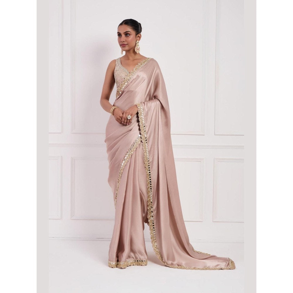 Neha Khullar Blush Pink Mirror Work Pre Drape Saree and Stitched Blouse Set