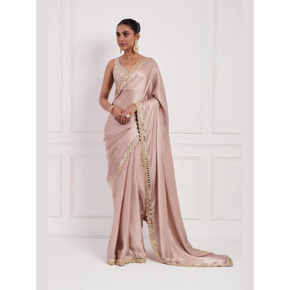 Neha Khullar Blush Pink Mirror Work Pre Drape Saree and Stitched Blouse Set