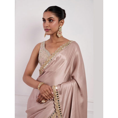 Neha Khullar Blush Pink Mirror Work Pre Drape Saree and Stitched Blouse Set