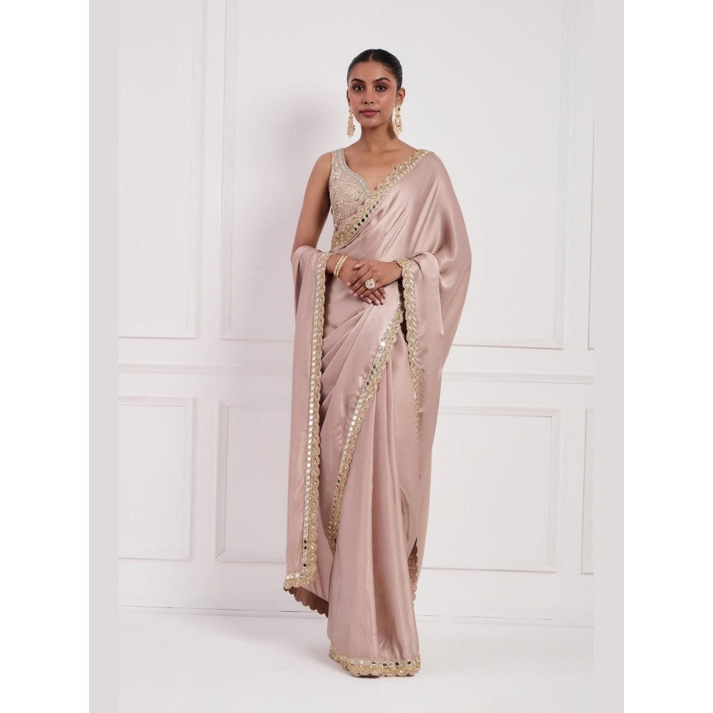 Neha Khullar Blush Pink Mirror Work Pre Drape Saree and Stitched Blouse Set