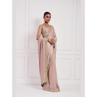 Neha Khullar Blush Pink Mirror Work Pre Drape Saree and Stitched Blouse Set