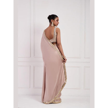 Neha Khullar Blush Pink Mirror Work Pre Drape Saree and Stitched Blouse Set