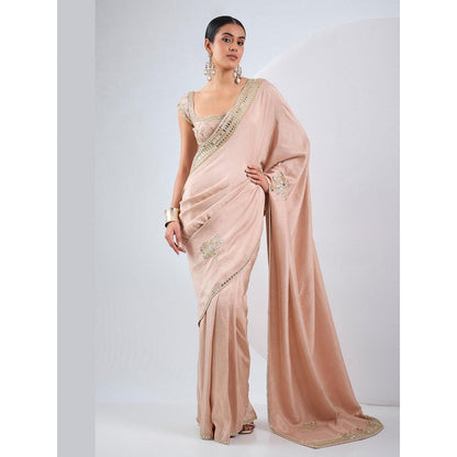 Neha Khullar Blush pink Mirror Work Pre Drape Saree and Stitched Blouse with Peticoat Set