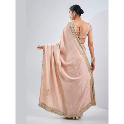 Neha Khullar Blush pink Mirror Work Pre Drape Saree and Stitched Blouse with Peticoat Set