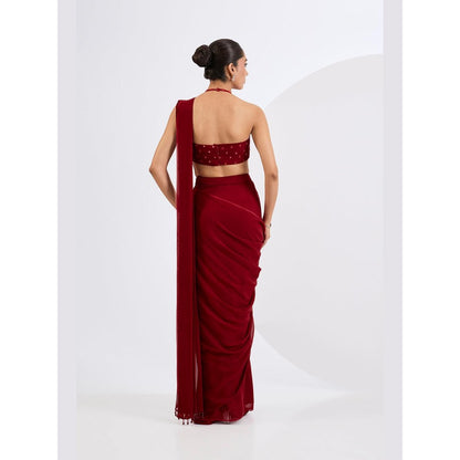 Neha Khullar Red Pre Draped Saree Set with Heavily Embellished Blouse