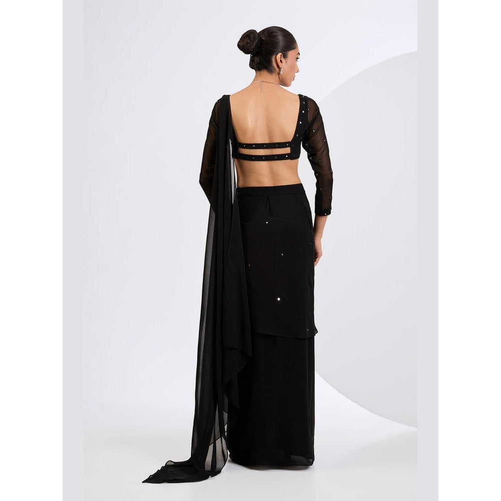 Neha Khullar Black Pre Draped Mirror Embellished Saree with Embroidered Blouse
