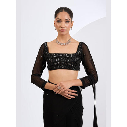 Neha Khullar Black Pre Draped Mirror Embellished Saree with Embroidered Blouse