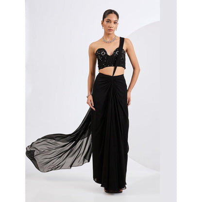 Neha Khullar Black Pre Draped Saree with Embellished Corset