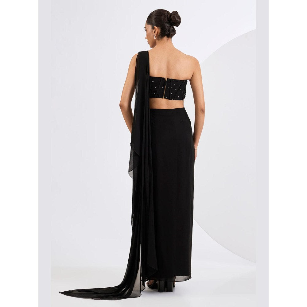 Neha Khullar Black Pre Draped Saree with Embellished Corset