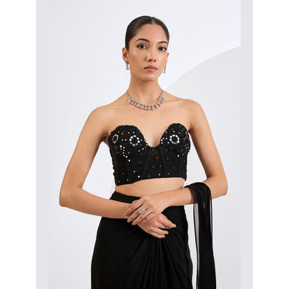Neha Khullar Black Pre Draped Saree with Embellished Corset
