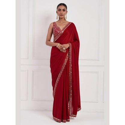 Neha Khullar Red Mirror Work Pre Drape Saree and Stitched Blouse Set