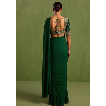 Neha Khullar Green Pre Drape Saree and V-Neck Stitched Blouse Set