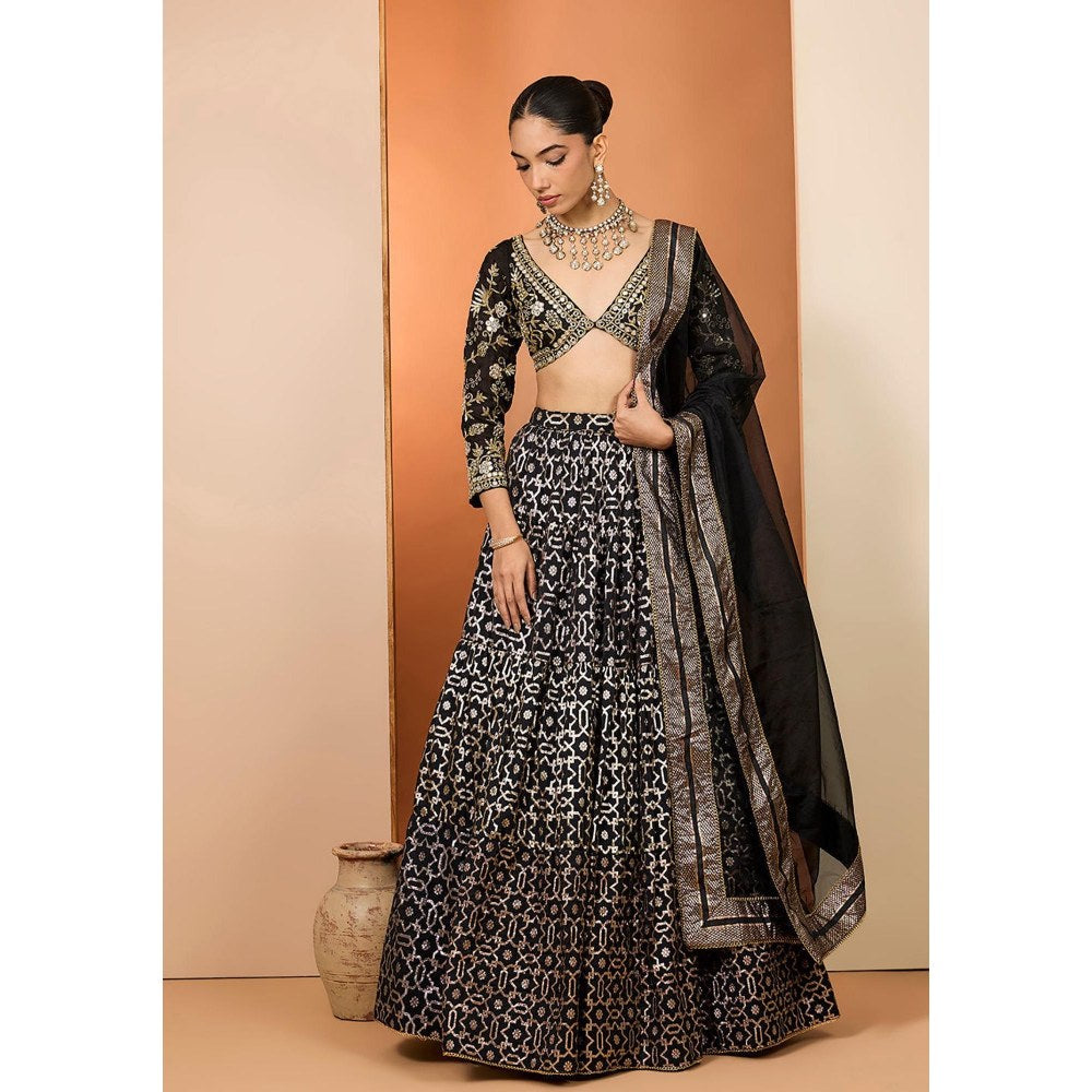 Neha Khullar Black Lehenga with Stitched Blouse and Dupatta
