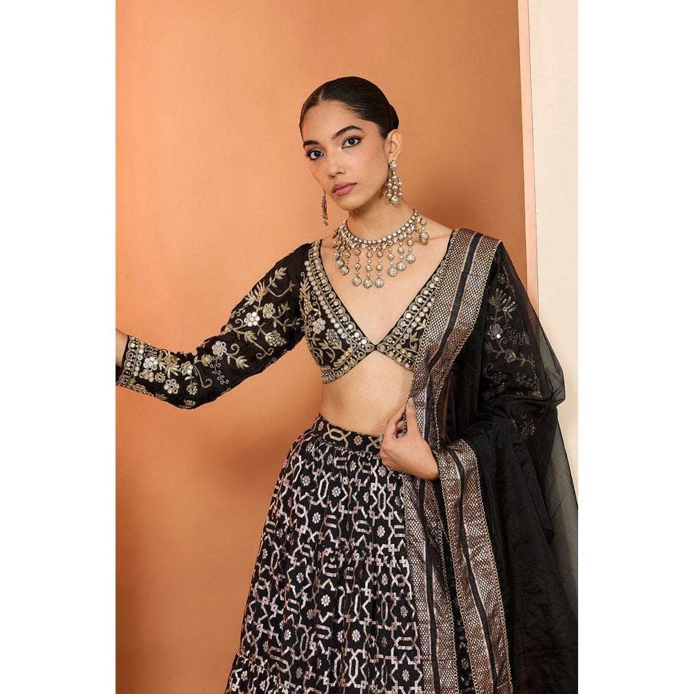 Neha Khullar Black Lehenga with Stitched Blouse and Dupatta
