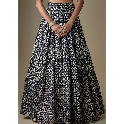 Neha Khullar Black Banarasi Printed Lehenga with Stitched Blouse and Dupatta