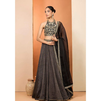 Neha Khullar Black Lehenga with Stitched Blouse and Dupatta