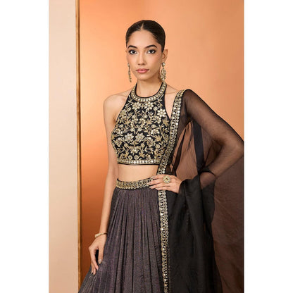Neha Khullar Black Lehenga with Stitched Blouse and Dupatta