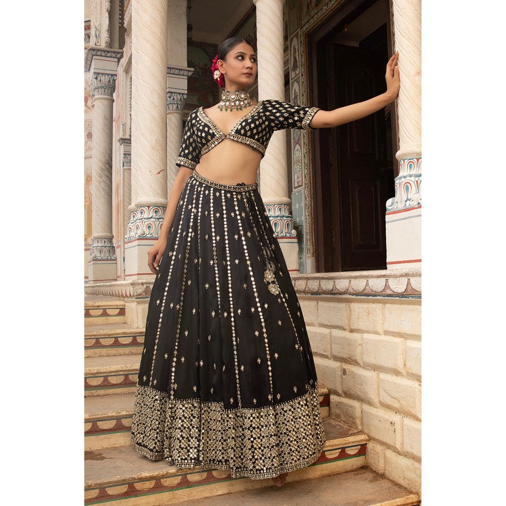 Neha Khullar Black Silk Organza Hand Embroidered Lehenga With Stitched Blouse and Dupatta
