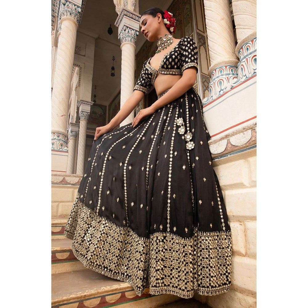 Neha Khullar Black Silk Organza Hand Embroidered Lehenga With Stitched Blouse and Dupatta
