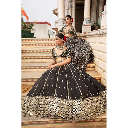Neha Khullar Black Silk Organza Hand Embroidered Lehenga With Stitched Blouse and Dupatta