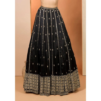 Neha Khullar Black Silk Organza Hand Embroidered Lehenga With Stitched Blouse and Dupatta