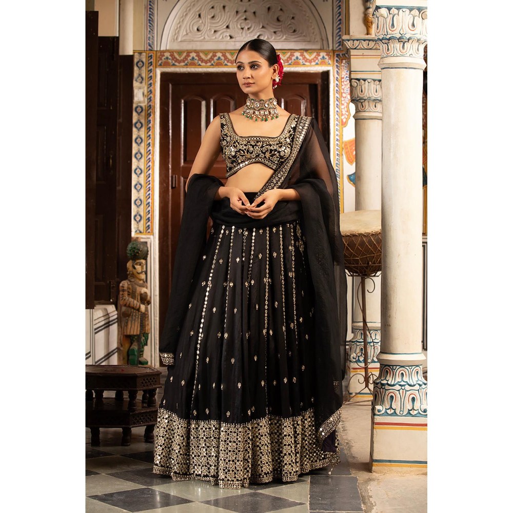 Neha Khullar Black Silk Embroidered Lehenga With Stitched Blouse and Dupatta
