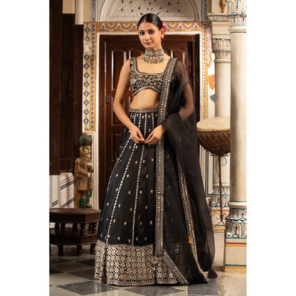 Neha Khullar Black Silk Embroidered Lehenga With Stitched Blouse and Dupatta