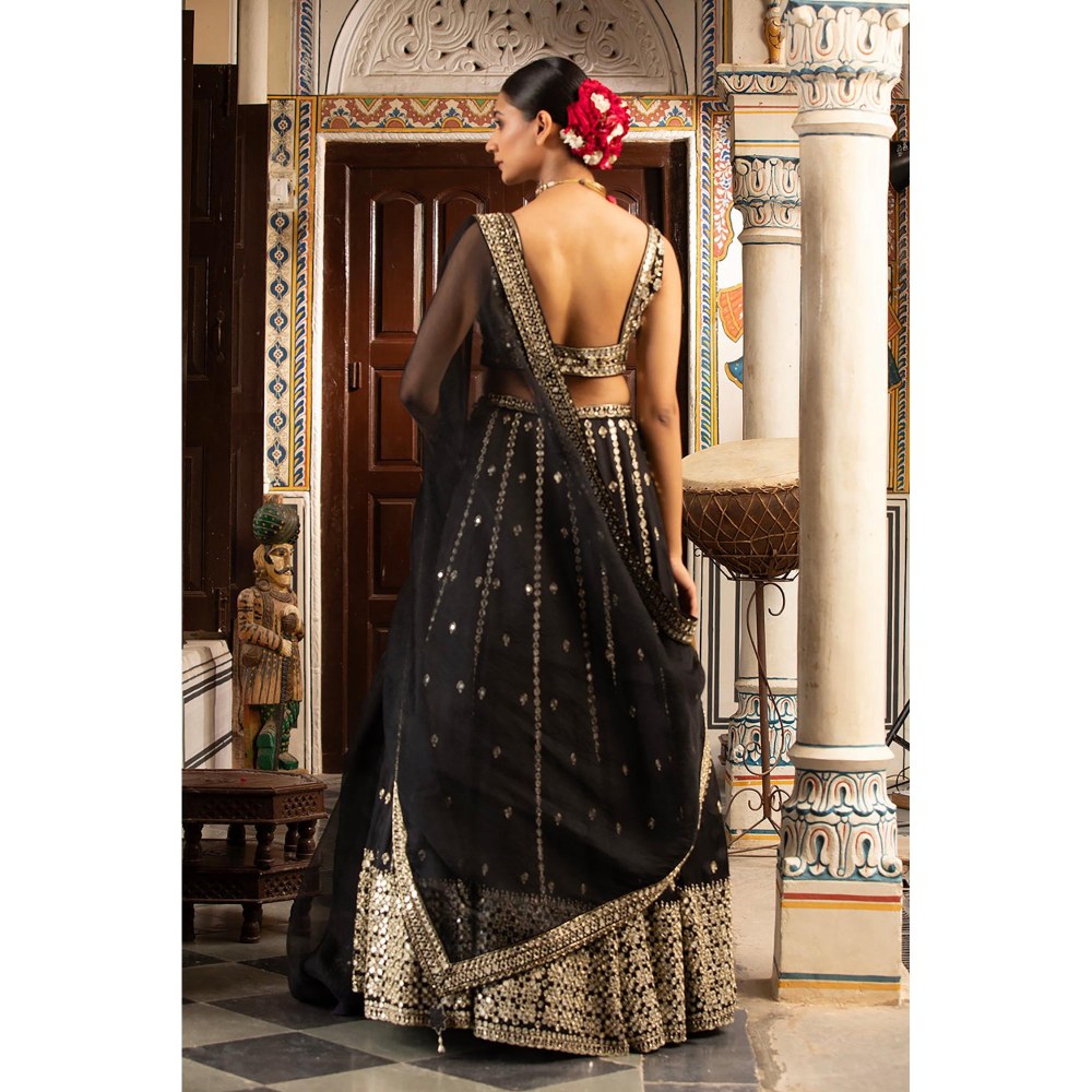 Neha Khullar Black Silk Embroidered Lehenga With Stitched Blouse and Dupatta