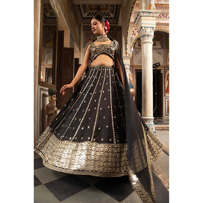 Neha Khullar Black Silk Embroidered Lehenga With Stitched Blouse and Dupatta