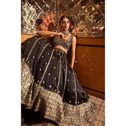 Neha Khullar Black Silk Embroidered Lehenga With Stitched Blouse and Dupatta