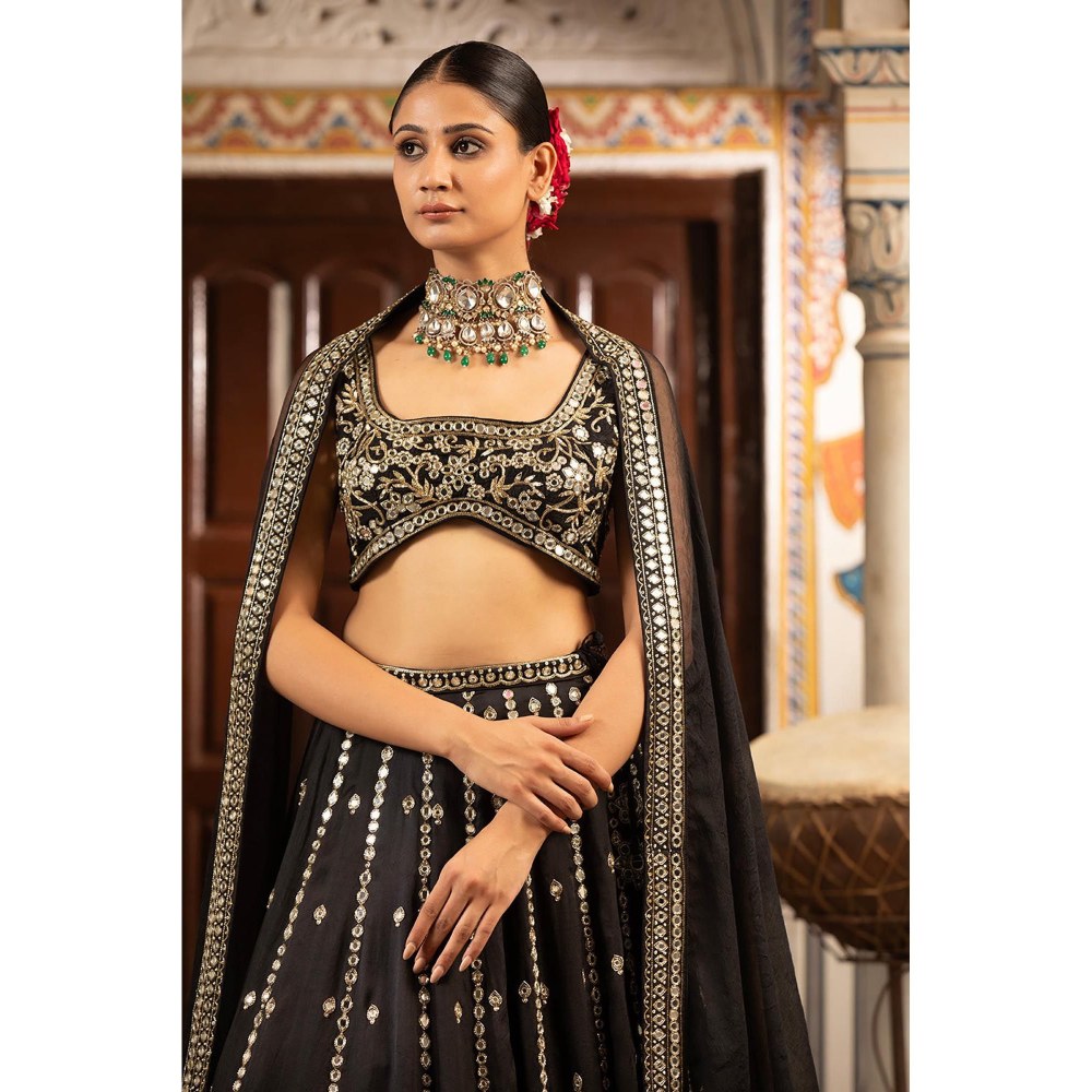 Neha Khullar Black Silk Embroidered Lehenga With Stitched Blouse and Dupatta