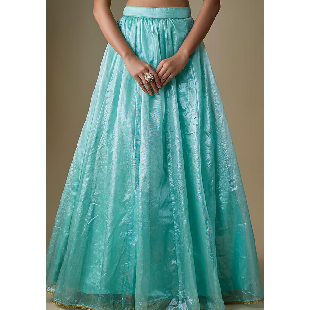 Neha Khullar Blue Tissue Dori Embroidered Lehenga with Stitched Blouse and Dupatta